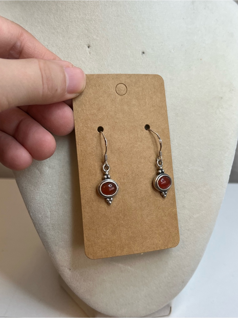 Vintage Sterling 925 carnelian drop earrings